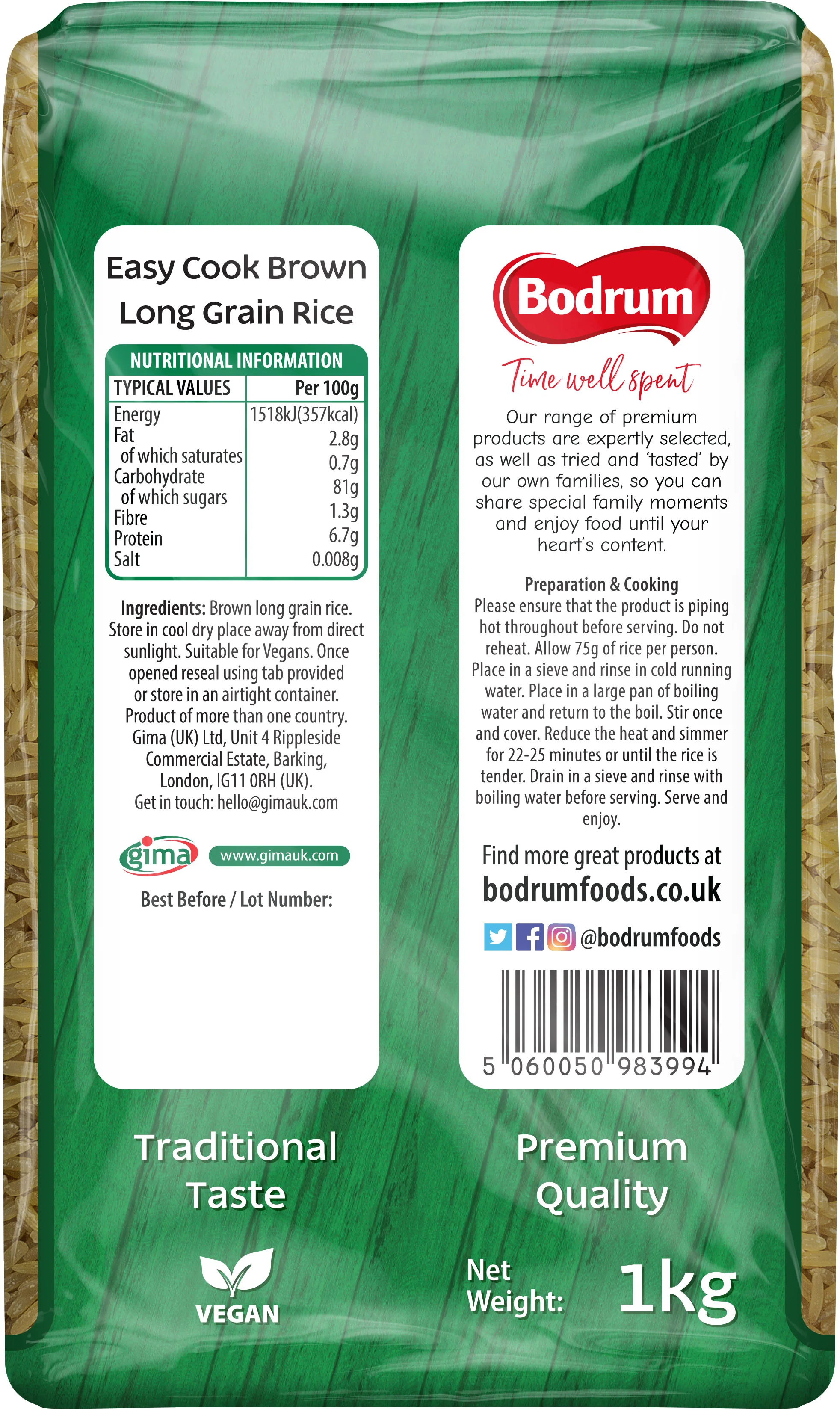 Bodrum Brown Easy-Cook Long Grain Rice 1kg - Image 2