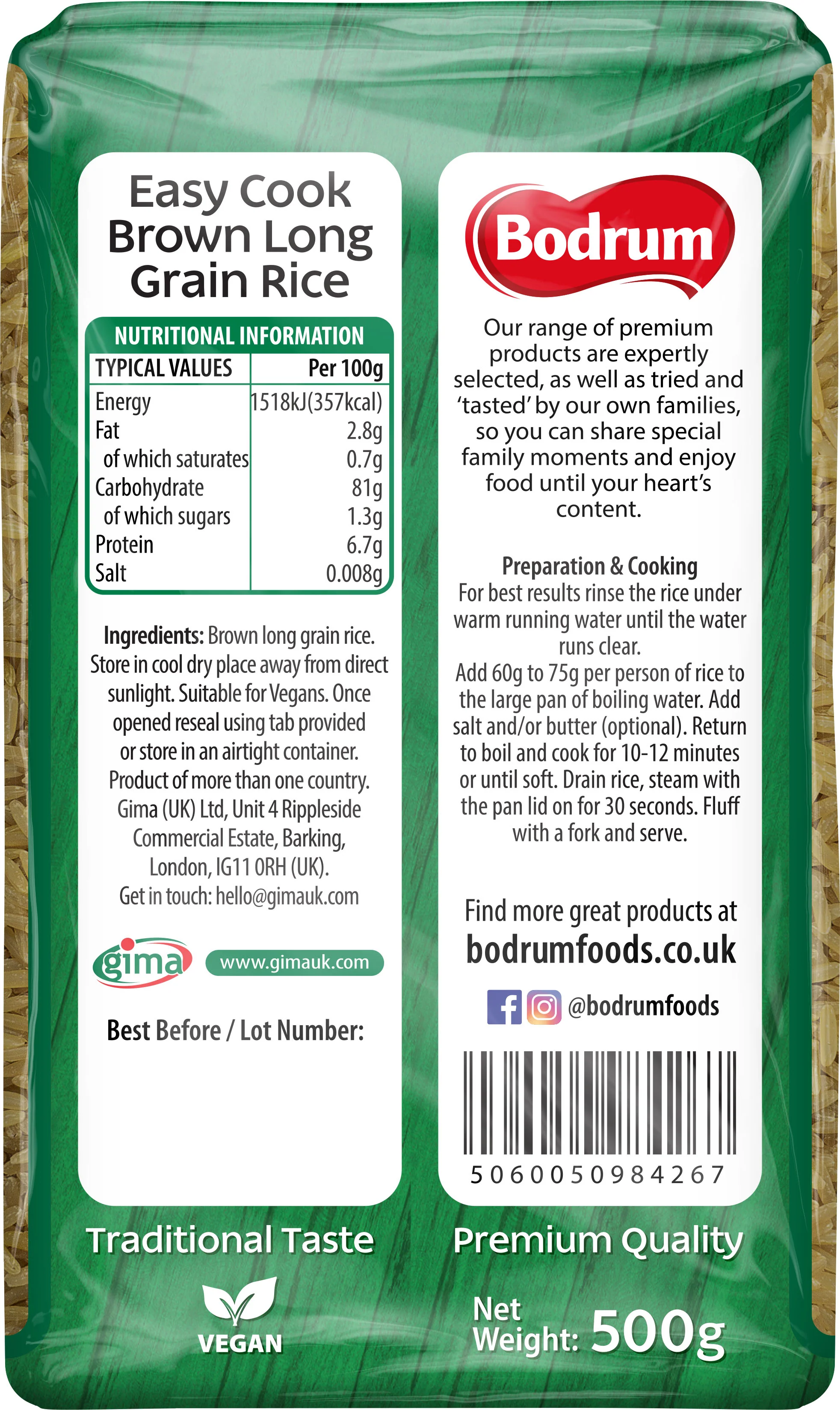 Bodrum Brown Easy-Cook Long Grain Rice 500g - Image 2