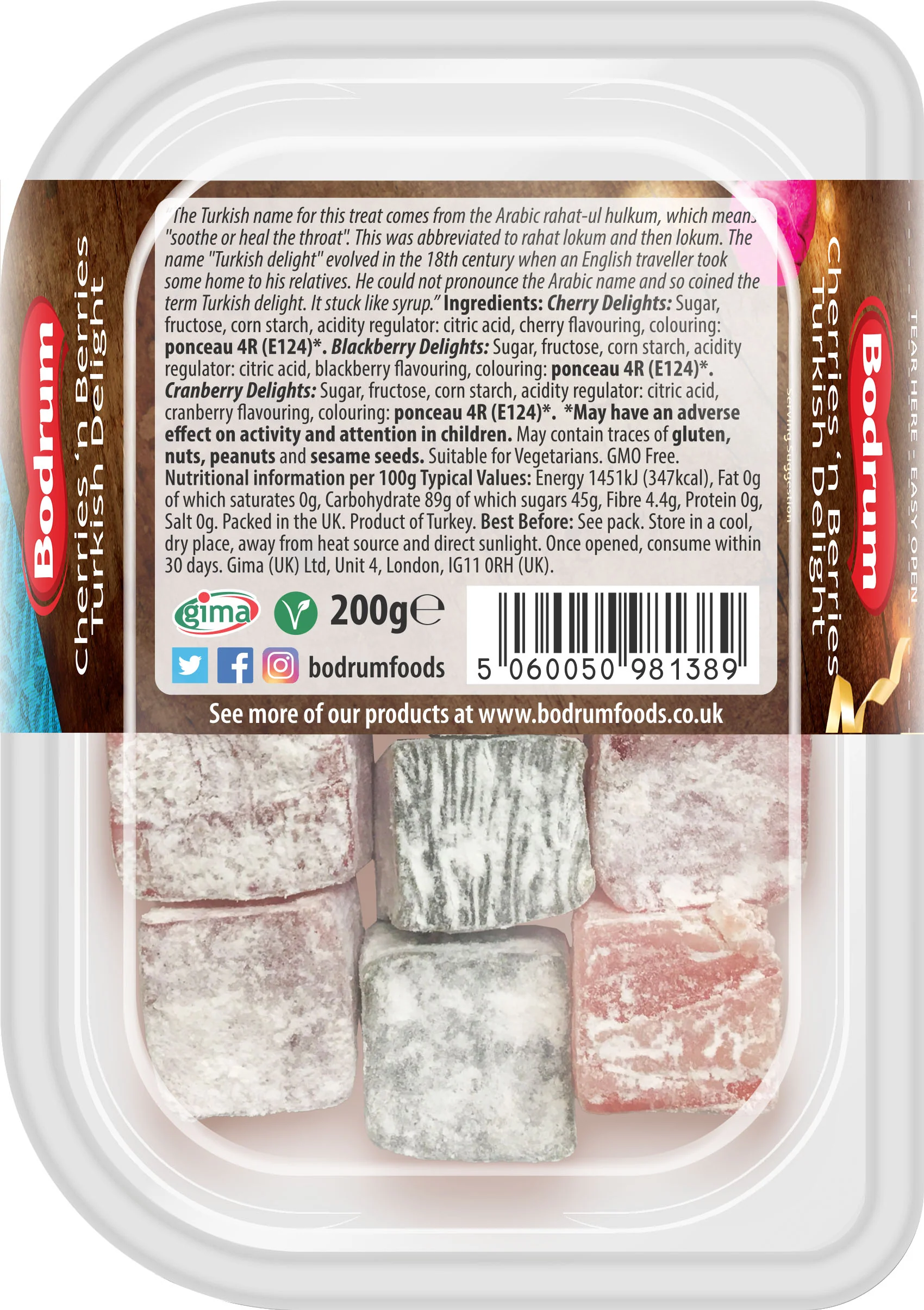 Bodrum Cherries & Berries Turkish Delight 200g - Image 2