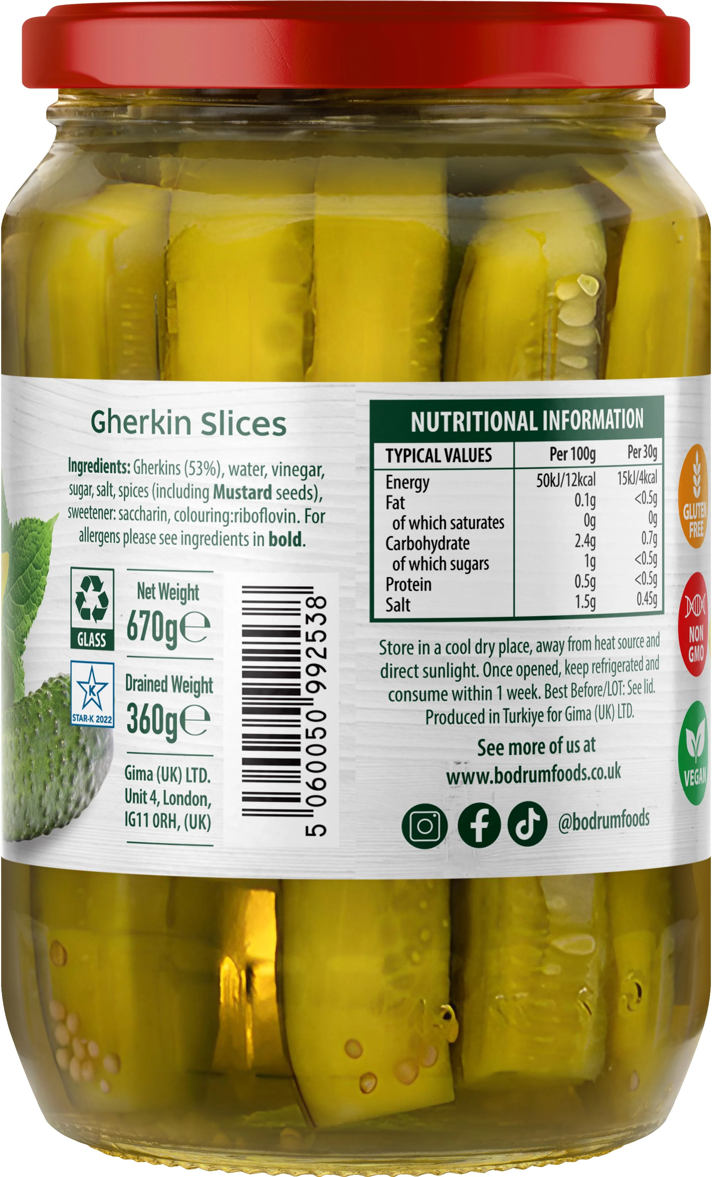 Bodrum Pickled Gherkin Sticks 670g - Image 2