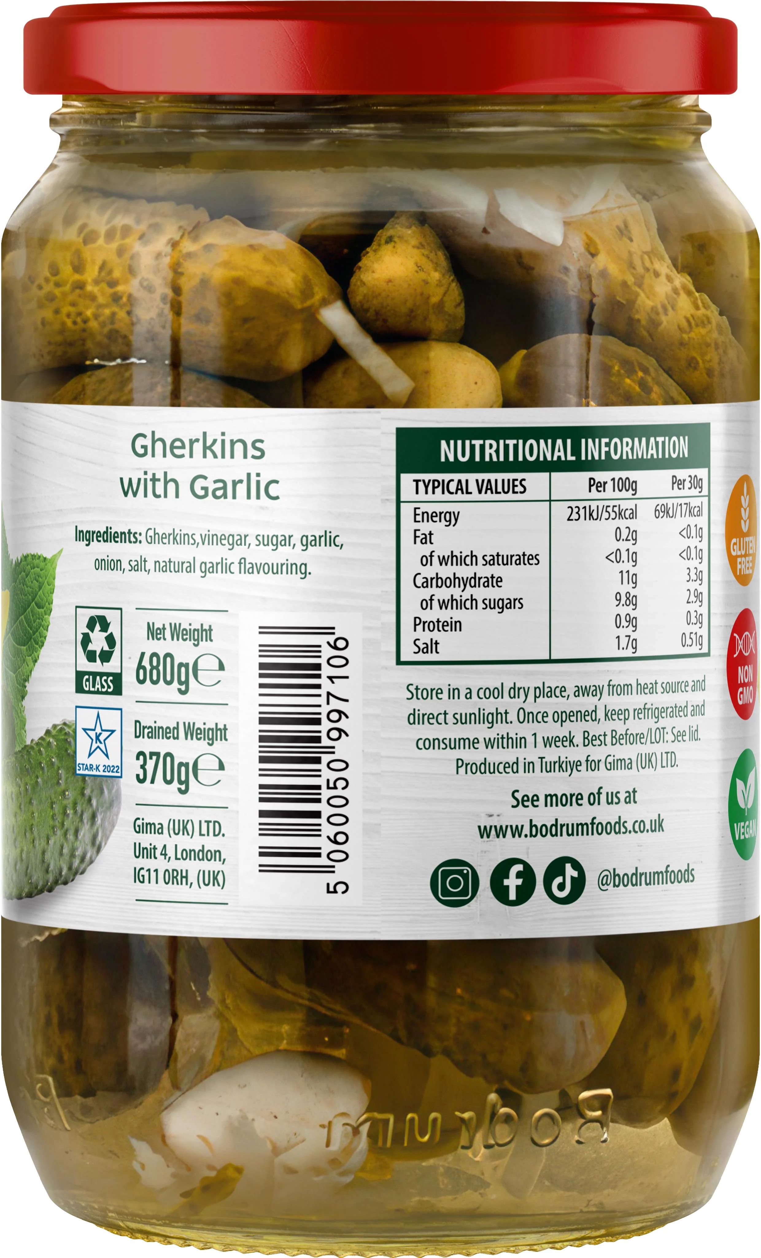 Bodrum Gherkins with Garlic 680g - Image 2