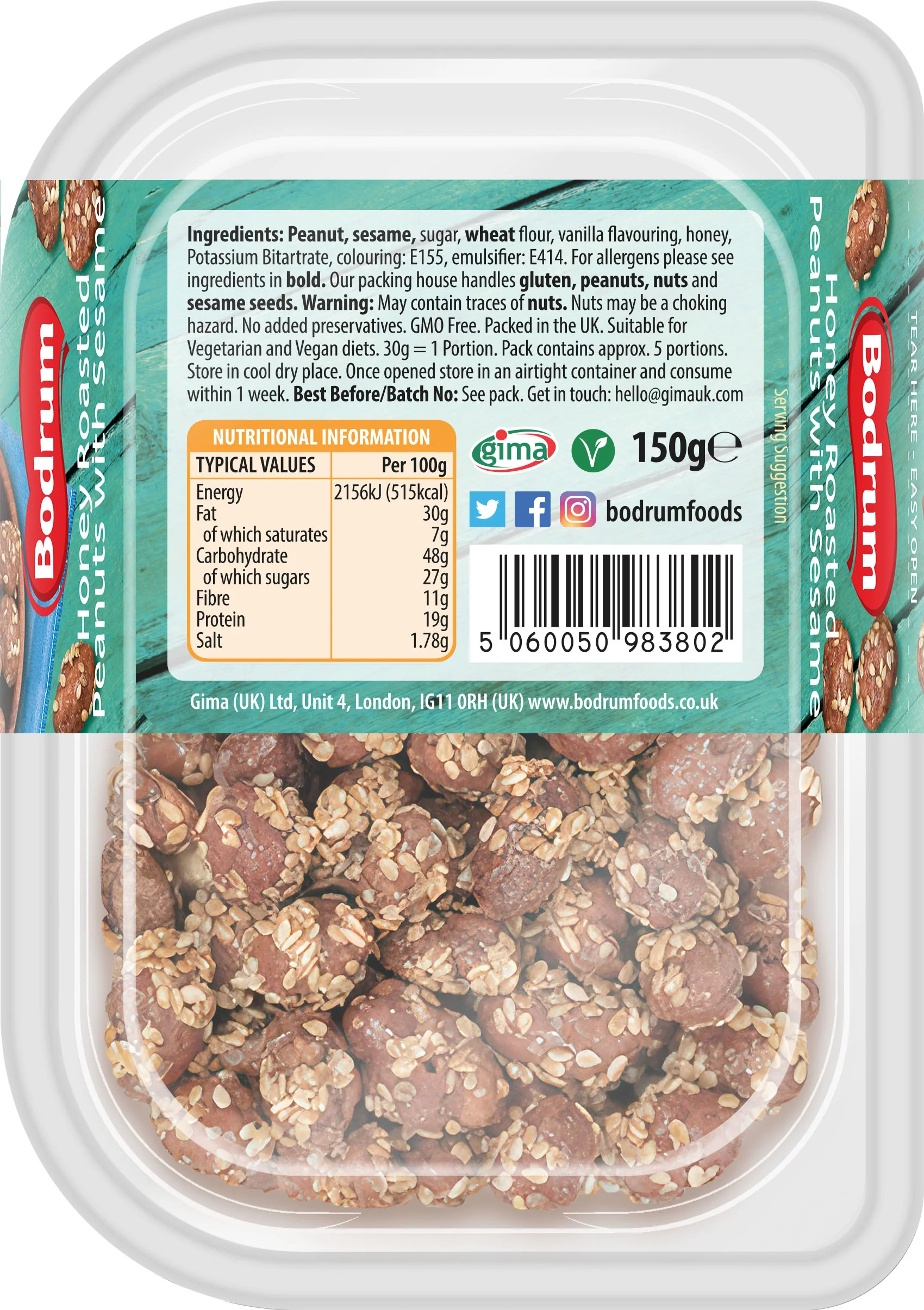 Bodrum Honey Roasted Sesame Peanuts 150g - Image 2