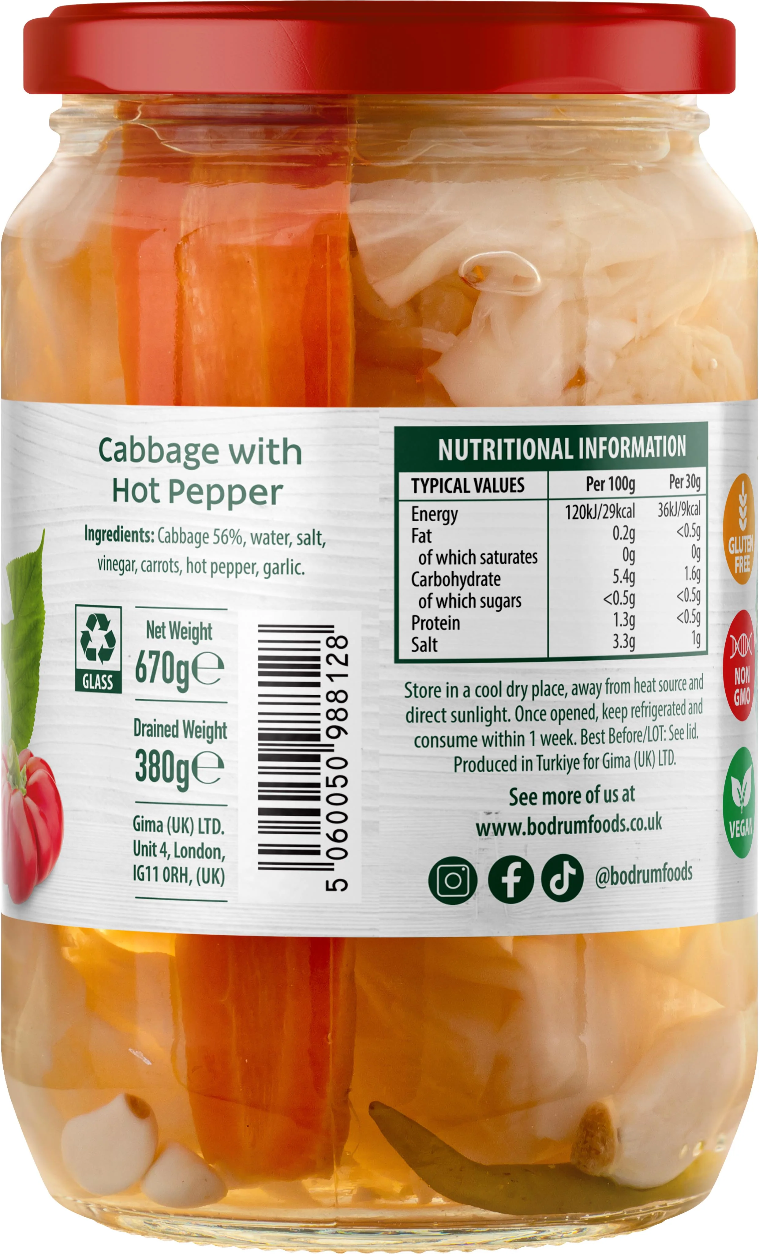 Bodrum Hot & Crunchy Pickled Cabbage 670g - Image 2