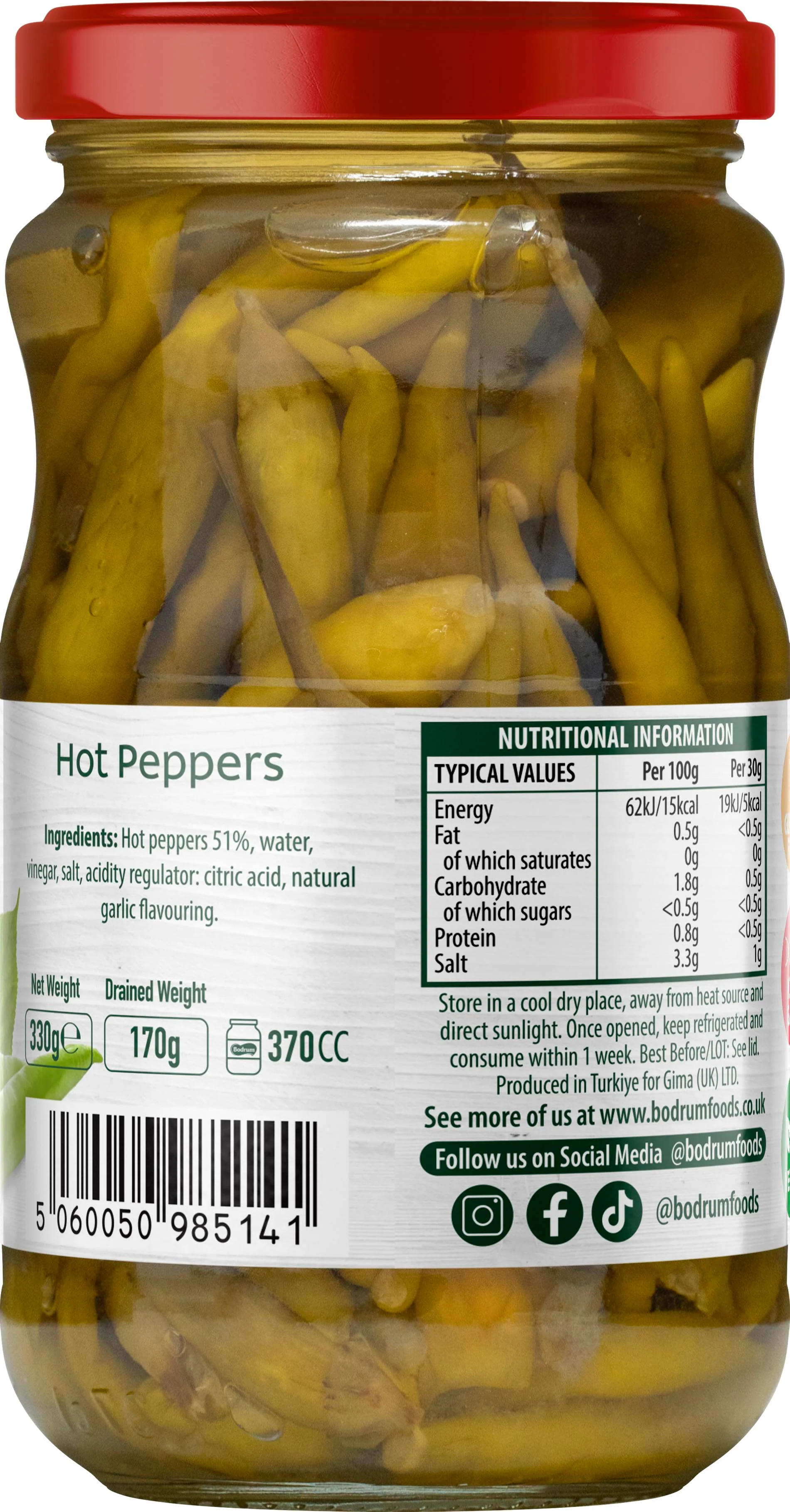 Bodrum Hot Peppers Pickled 330g - Image 2