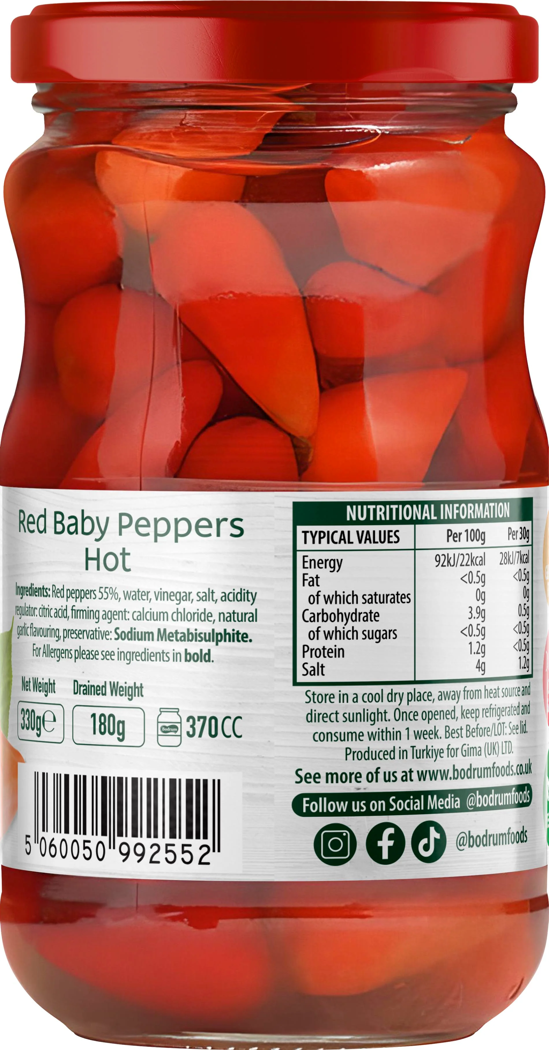 Bodrum Hot Red Baby Peppers 330g - Image 2