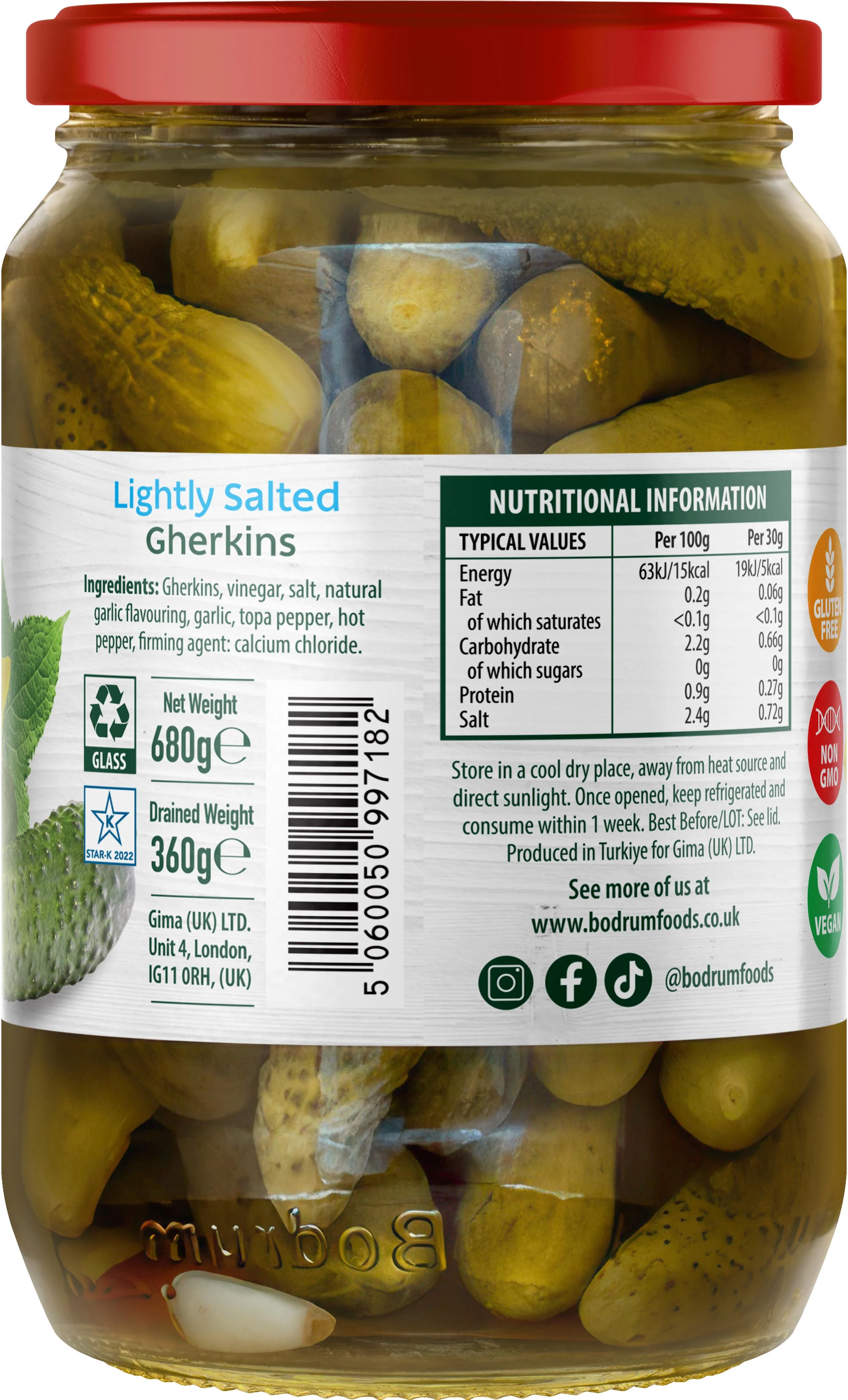Bodrum Lightly Salted Pickled Gherkins 680g - Image 2