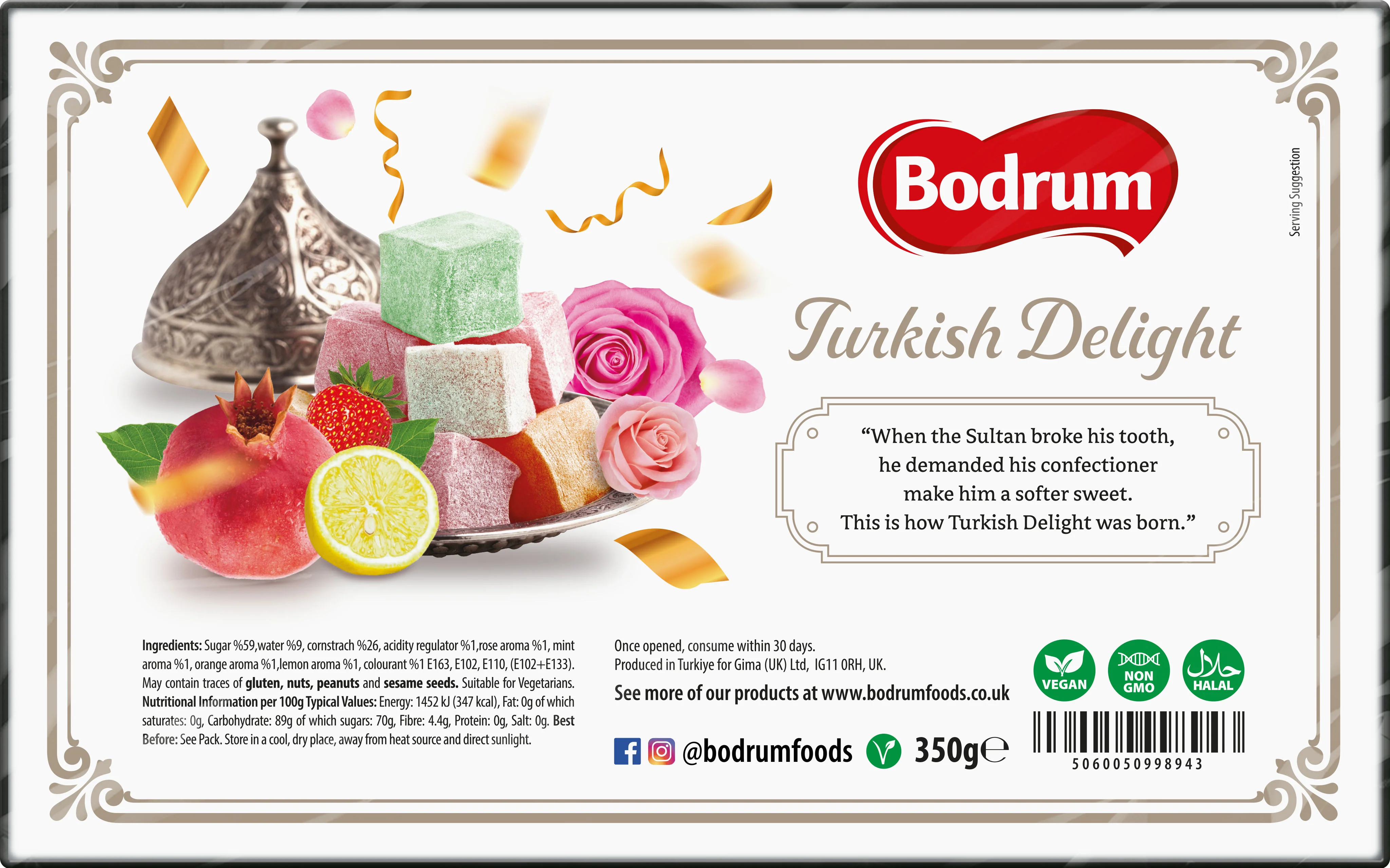 Bodrum Luxury Turkish Delight Mixed Fruits 350g - Image 2