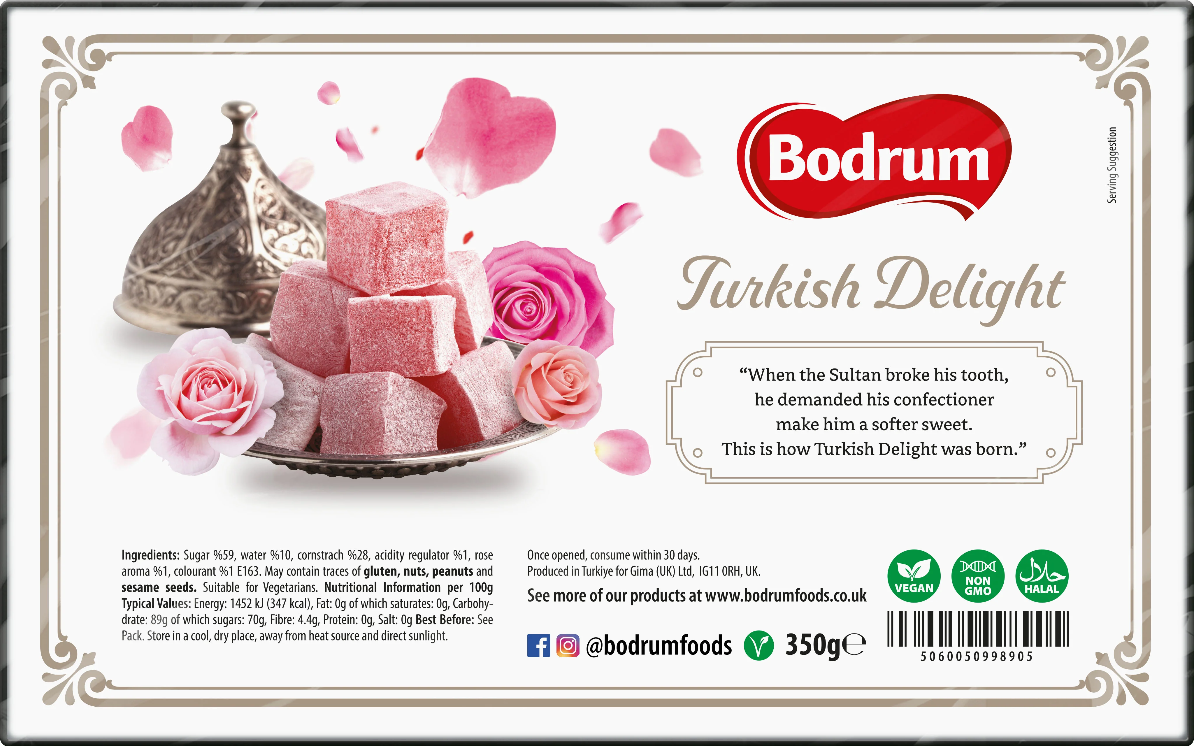 Bodrum Luxury Turkish Delight Rose 350g - Image 2