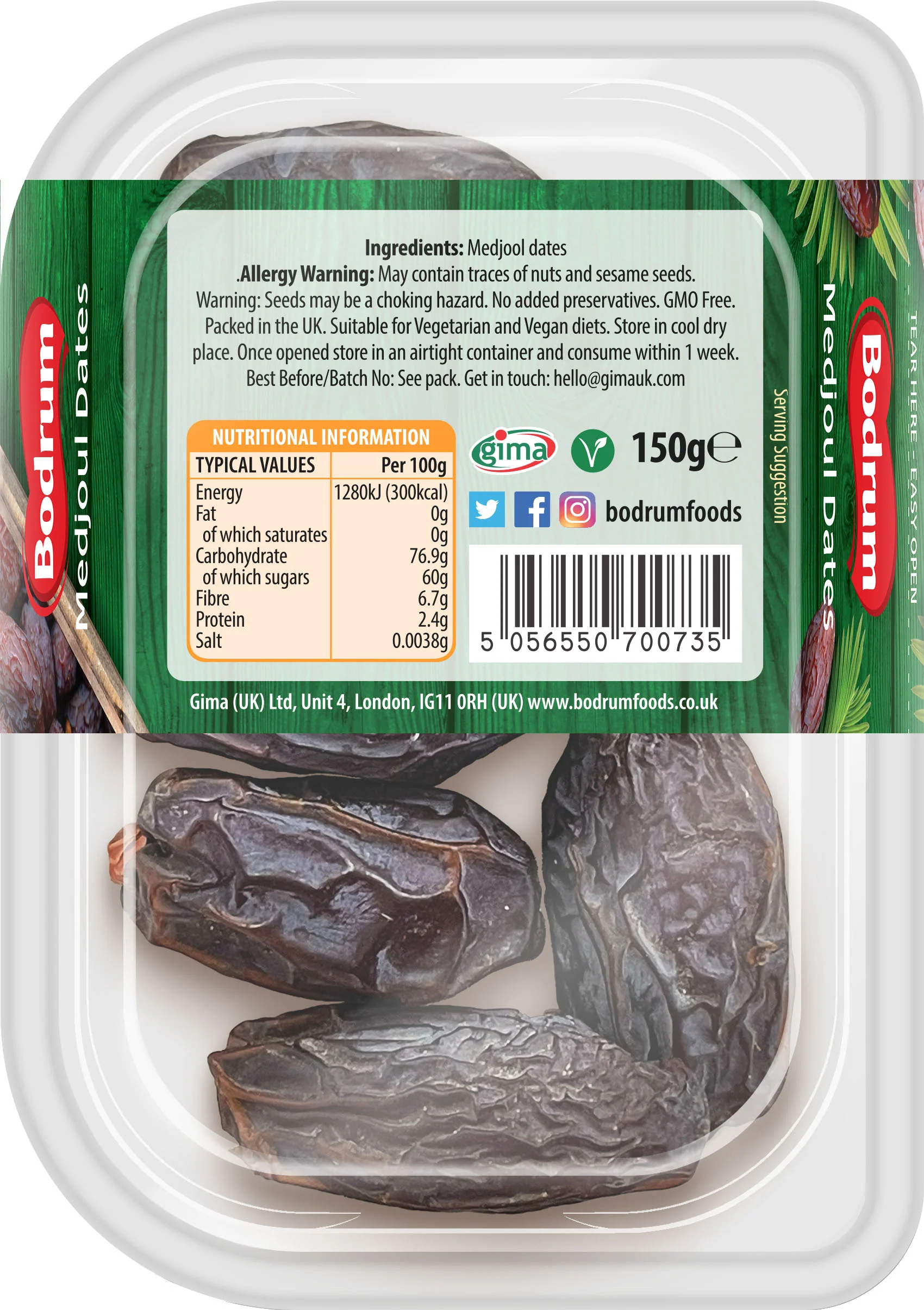 Bodrum Medjool Dates with Stones 150g - Image 2