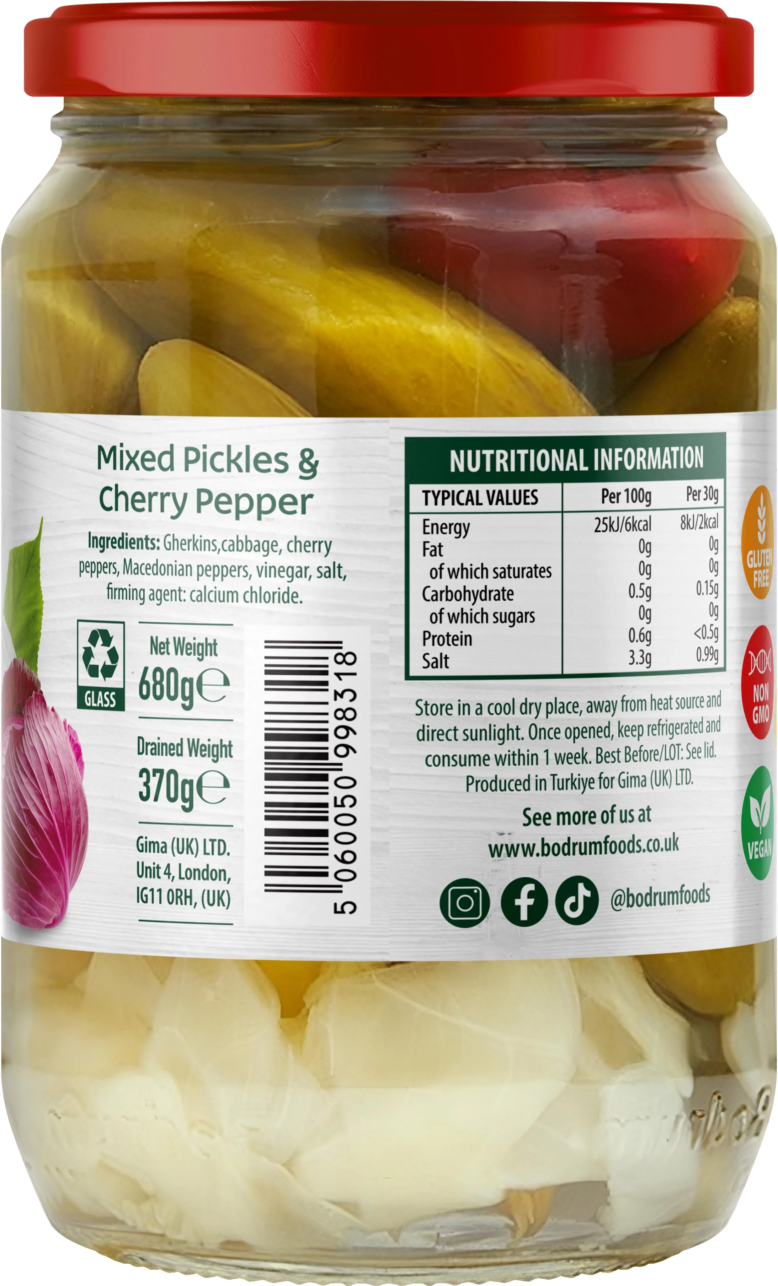 Bodrum Mixed Pickles & Cherry Peppers 720g - Image 2
