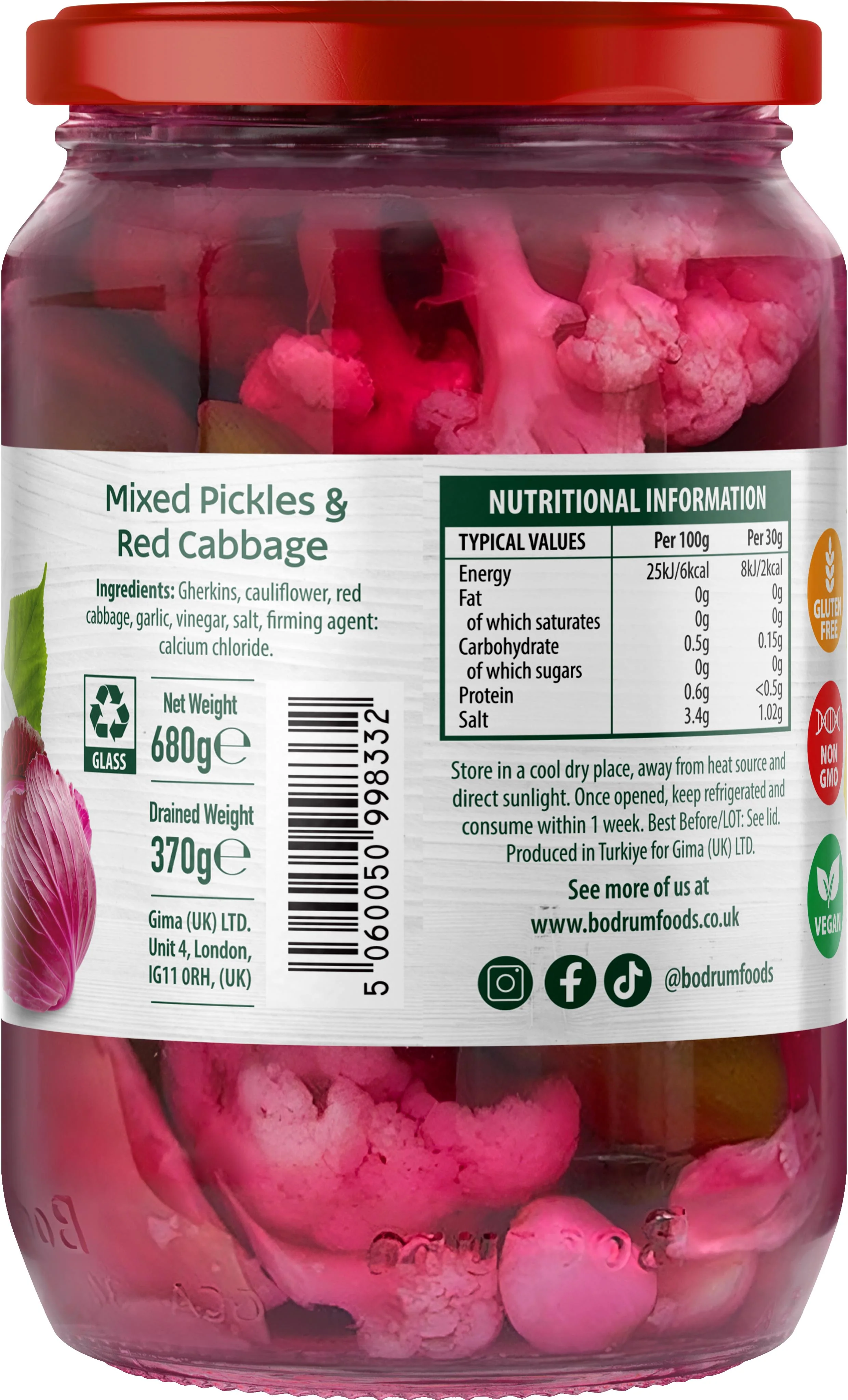 Bodrum Mixed Pickles with Red Cabbage 680g - Image 2