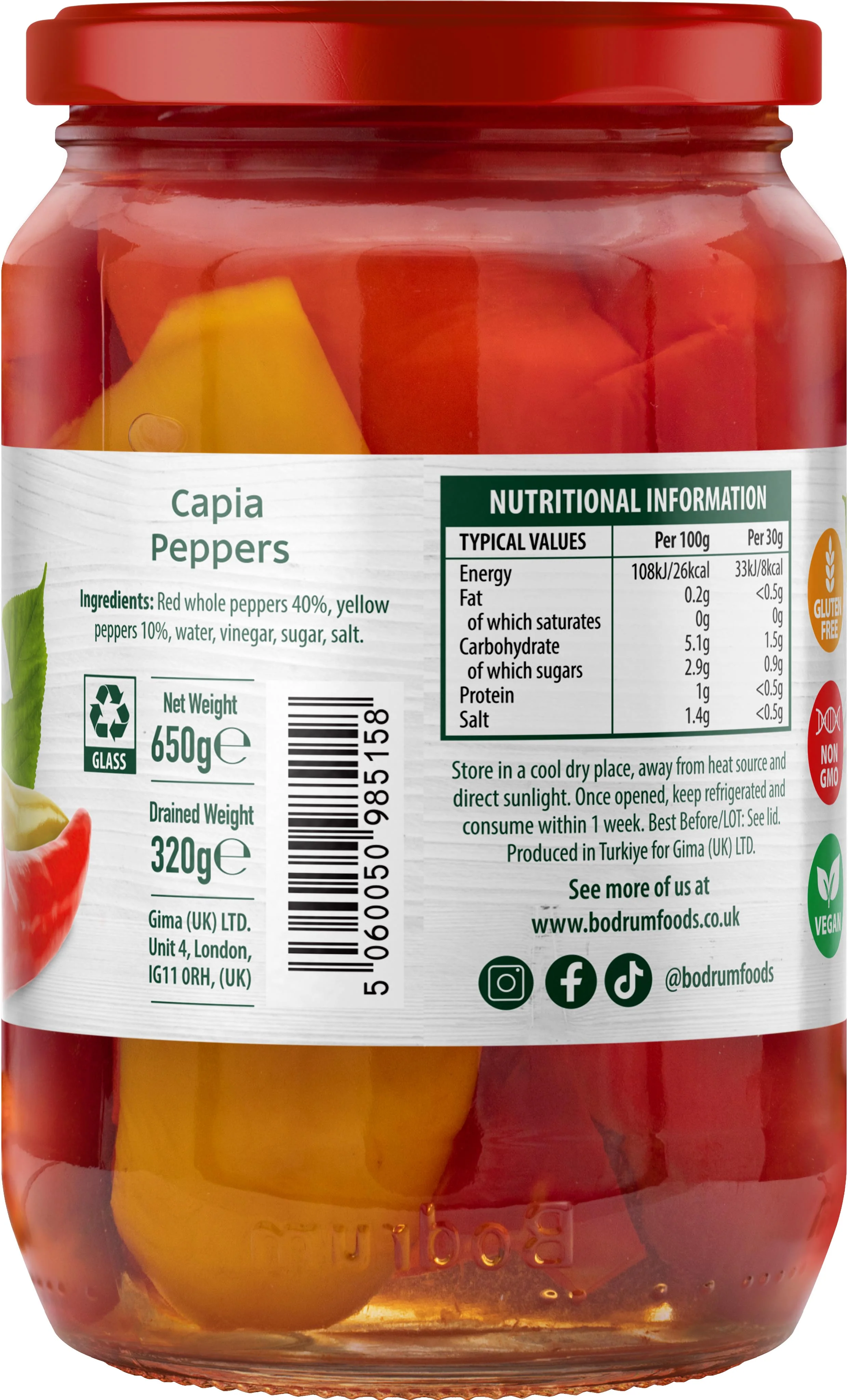 Bodrum Pickled Capia Peppers 650g - Image 2