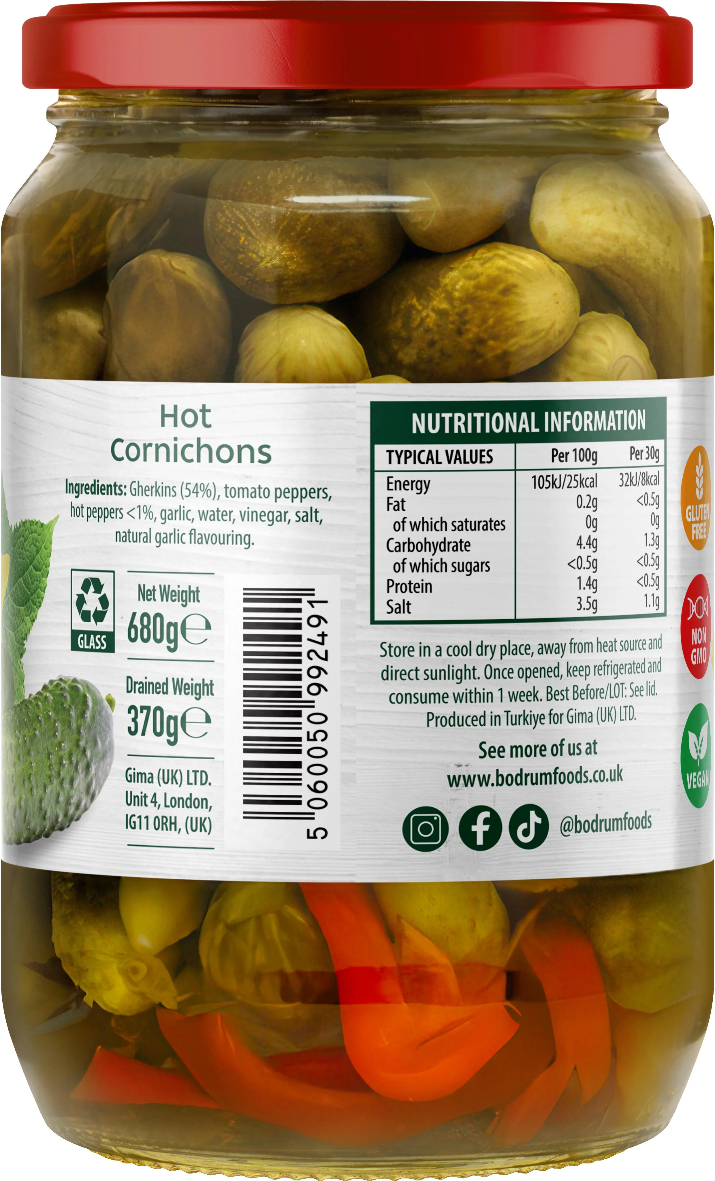 Bodrum Pickled Hot Cornichons 680g - Image 2