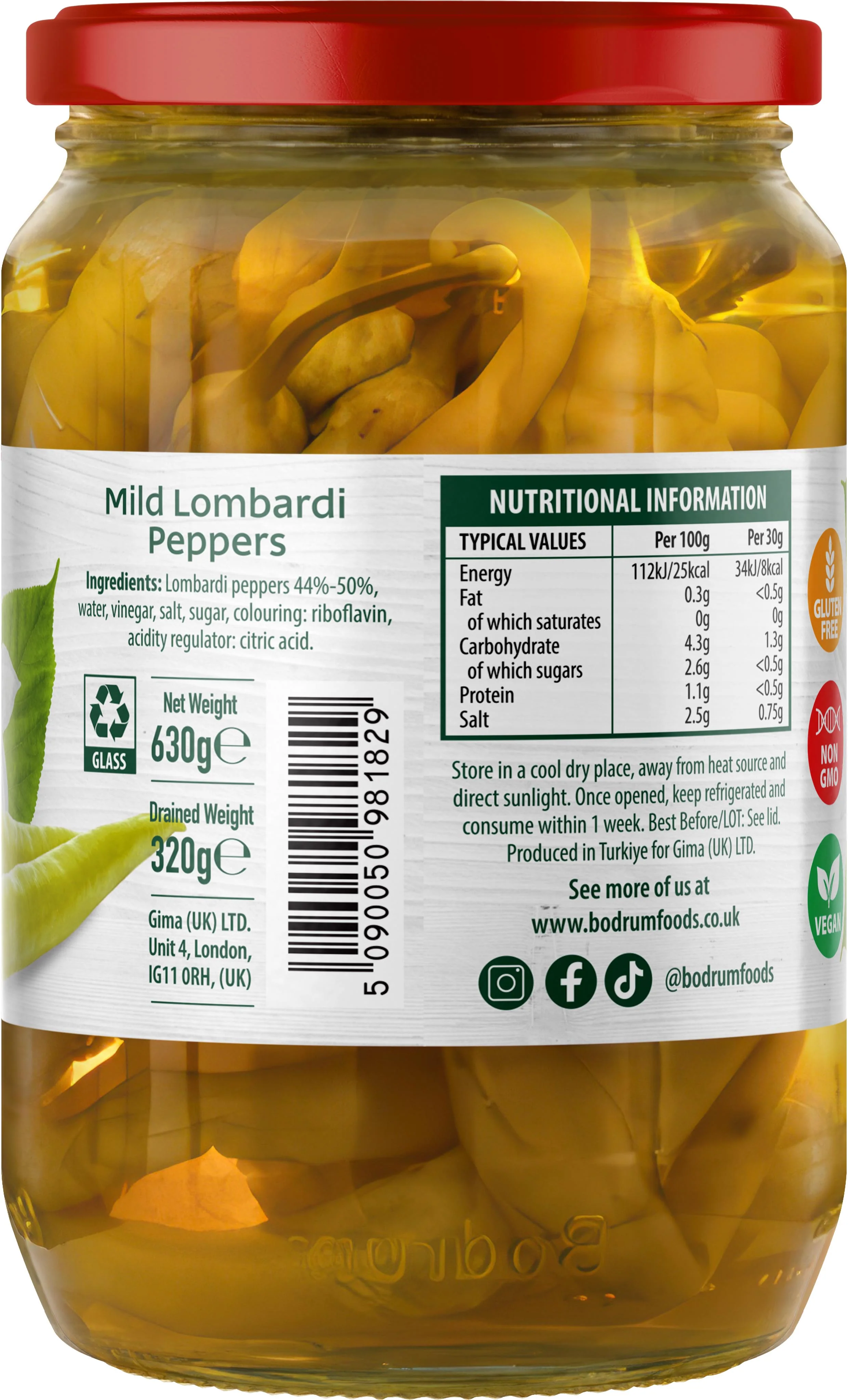 Bodrum Pickled Mild Lombardi Peppers 610g - Image 2