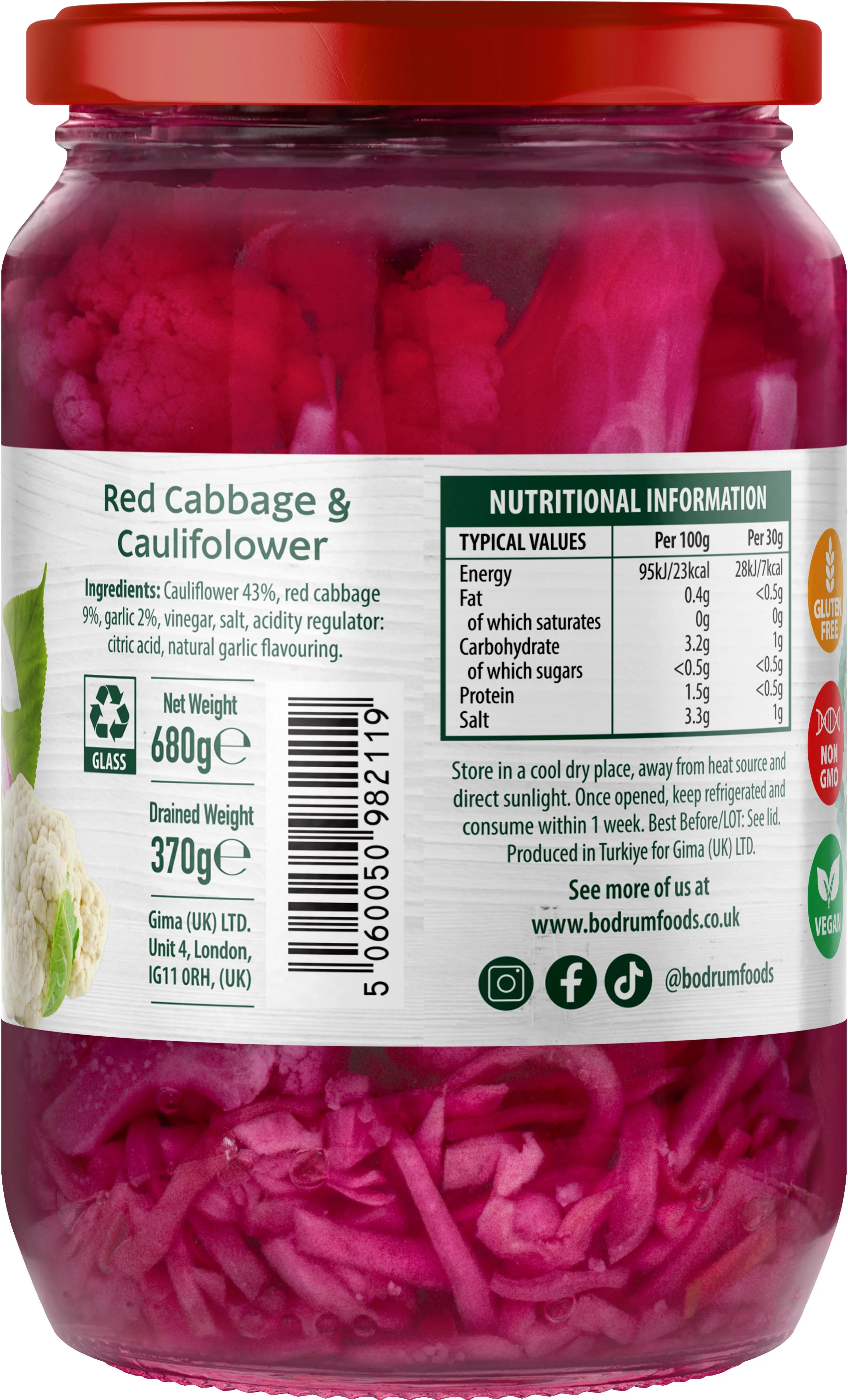 Bodrum Pickled Red Cabbage and Cauliflower 680g - Image 2
