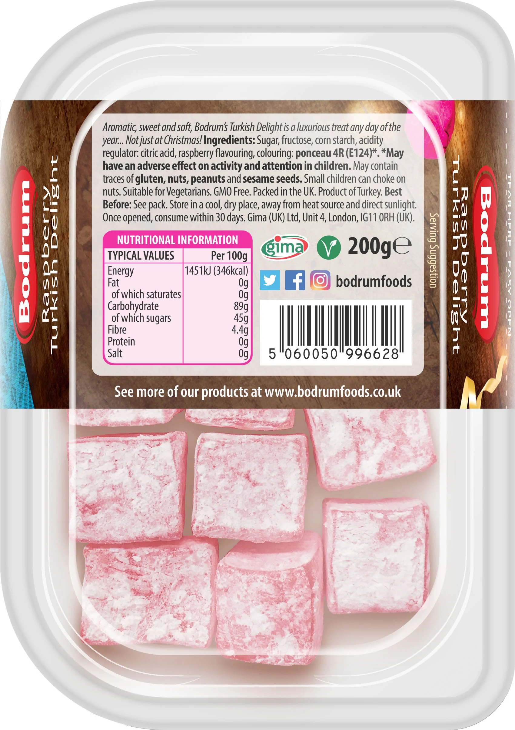 Bodrum Raspberry Turkish Delight 200g - Image 2