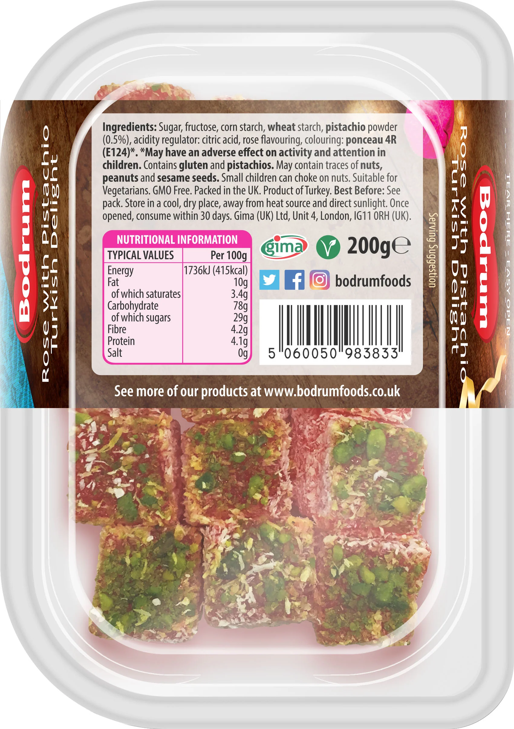 Bodrum Rose & Pistachio Turkish Delight 200g - Image 2