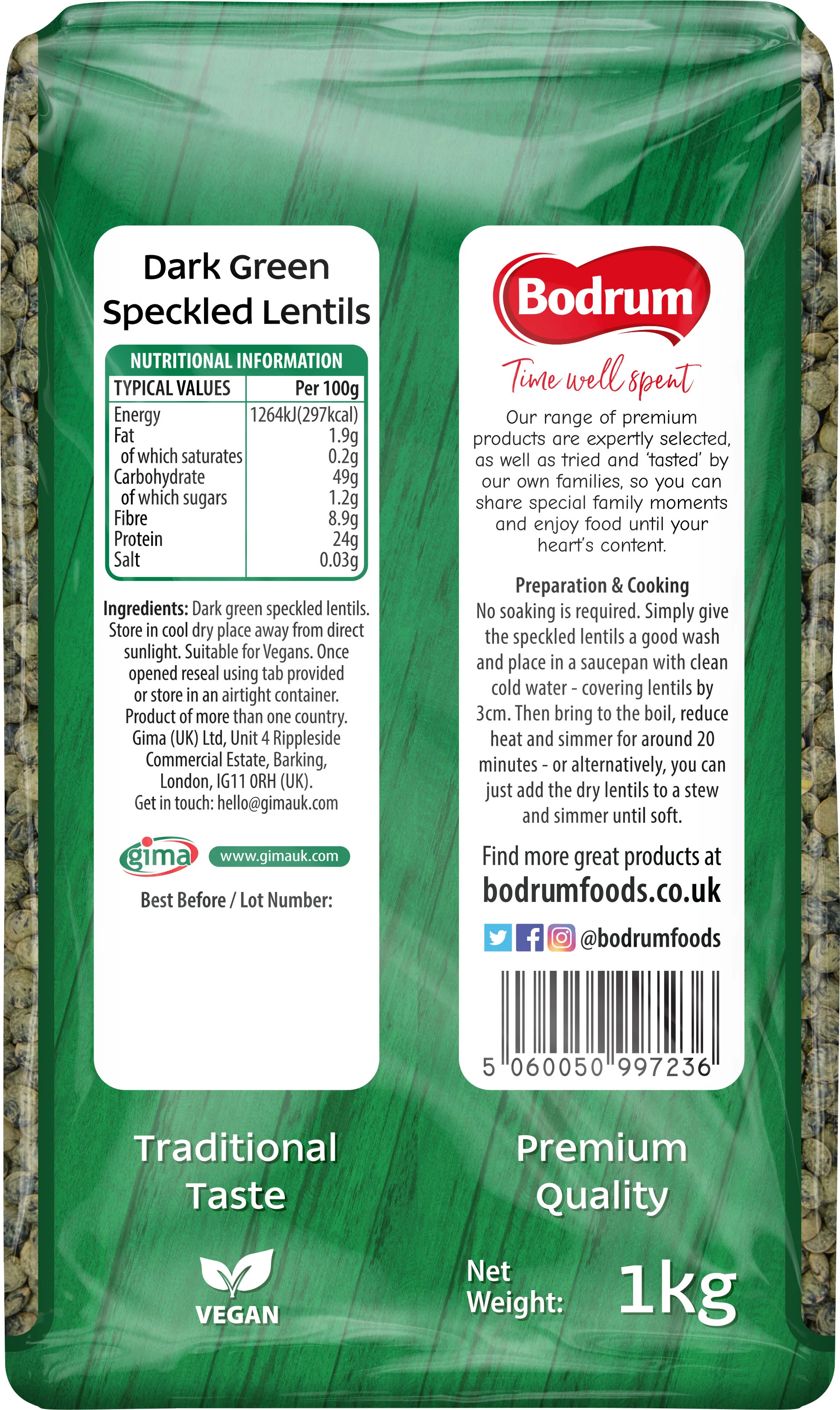 Bodrum Speckled Dark Green Lentils 1kg - Image 2