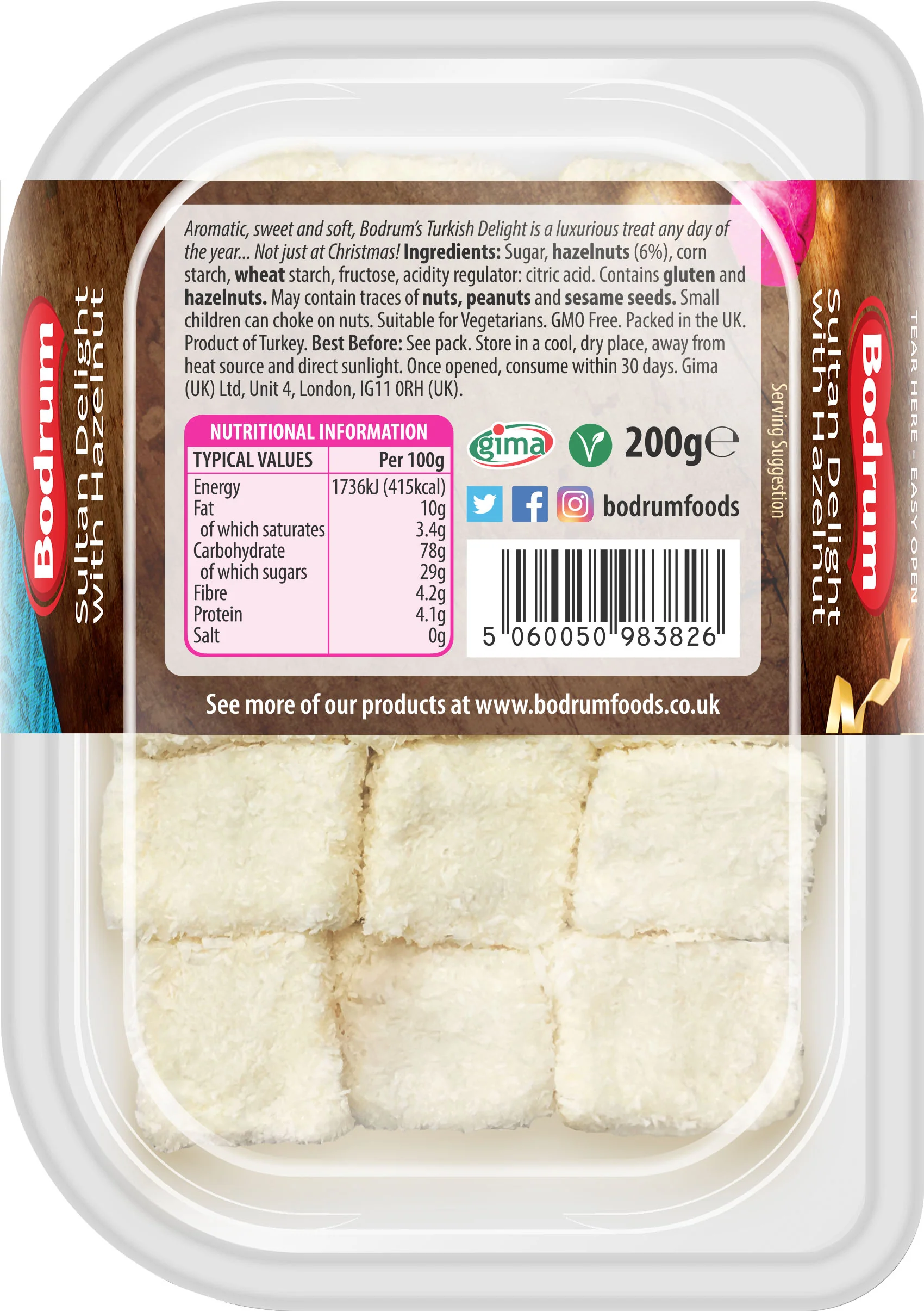 Bodrum Sultan with Hazelnut Turkish Delight 200g - Image 2