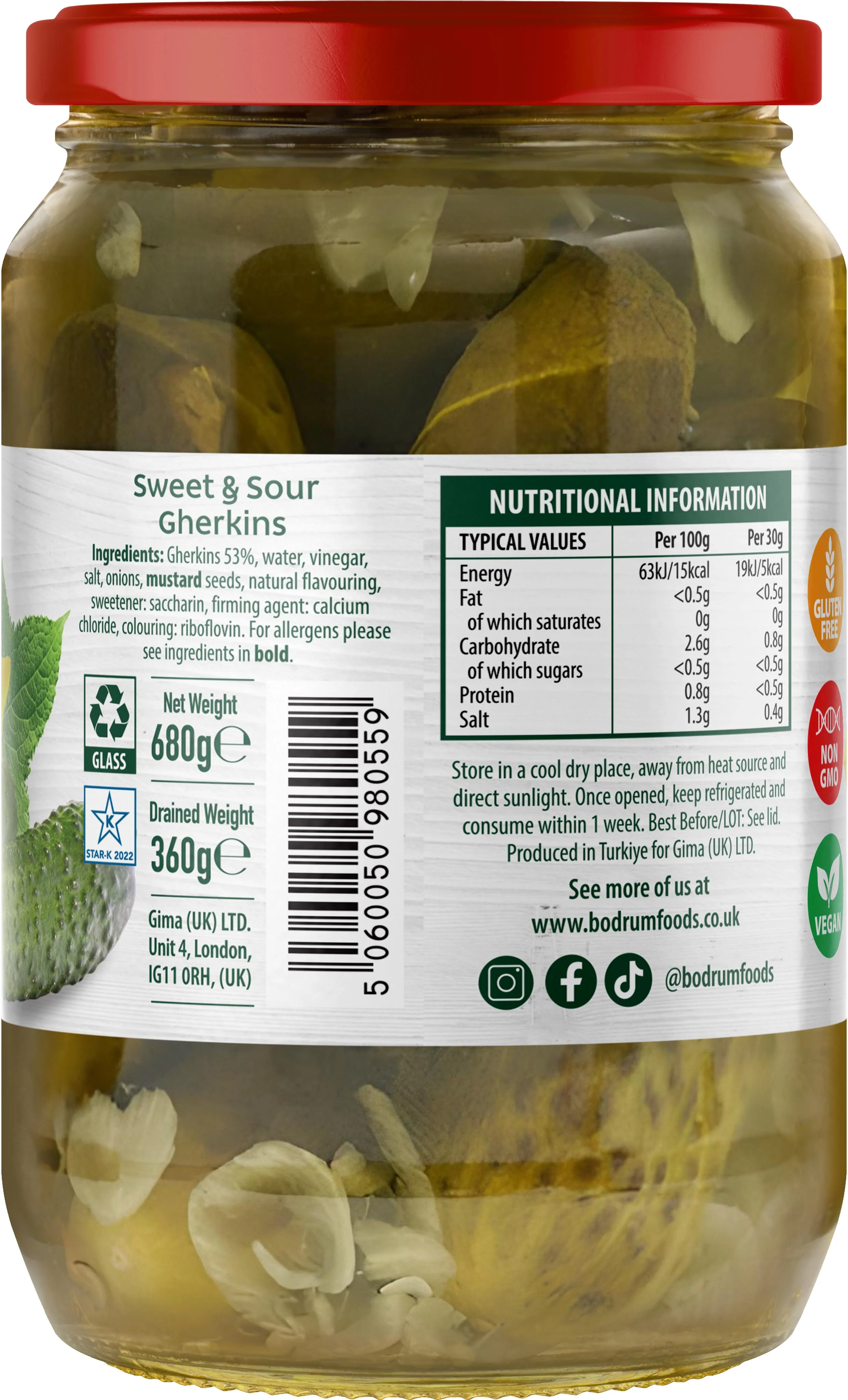 Bodrum Sweet & Sour Gherkins 680g - Image 2